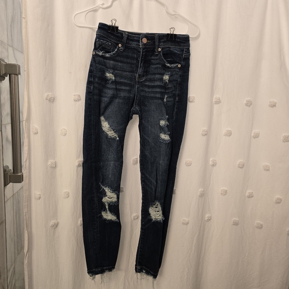 Denim - Buckle Black High Rise Ankle Skinny Distressed Dark Blue Women's Jeans Size 24